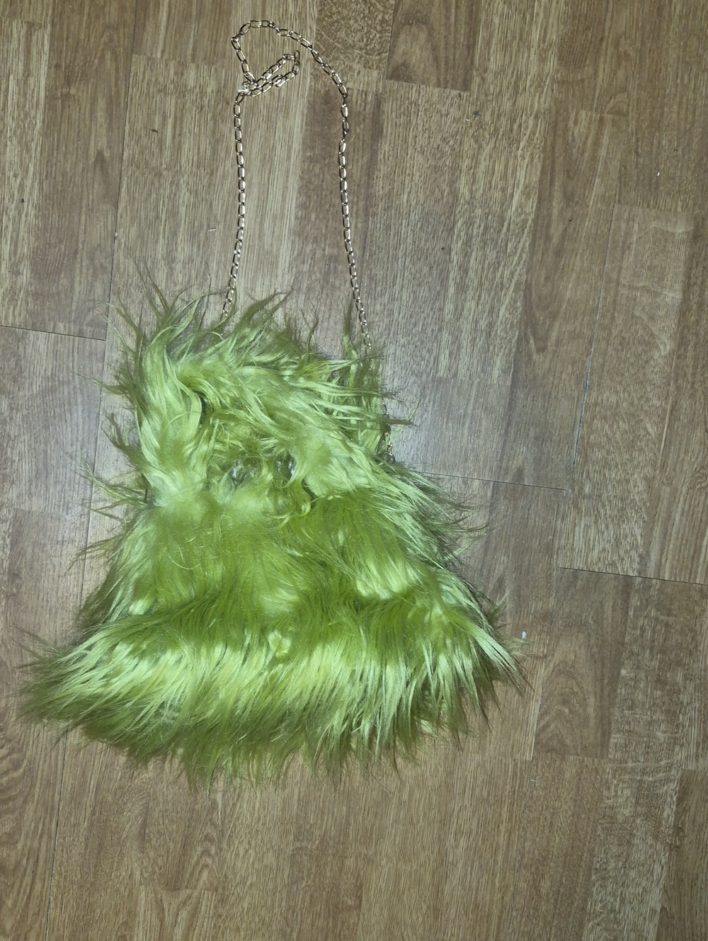 Faux Fur Lime Green Chain Strap Shoulder Or Hand Bag